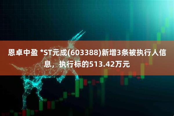 恩卓中盈 *ST元成(603388)新增3条被执行人信息，执行标的513.42万元